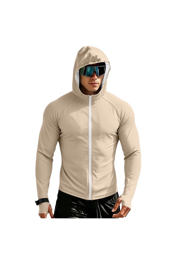 Men's Hooded Sun Jacket Long Sleeve Raglan Casual Lightweight Outdoor UPF Cover Up Cooling Sun Guard for Fishing Hiking Outdoor Wear