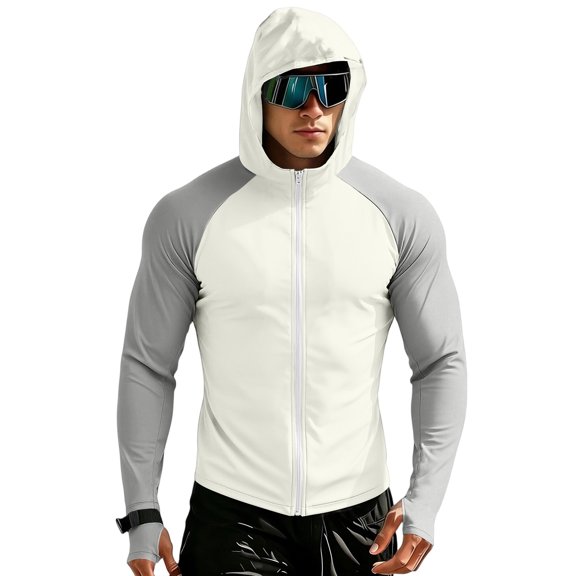 Men's Hooded Sun Jacket Raglan Long Sleeve Quick Dry Cooling Shirts Full Zip Sun Protection Fishing Hiking Sun Guard