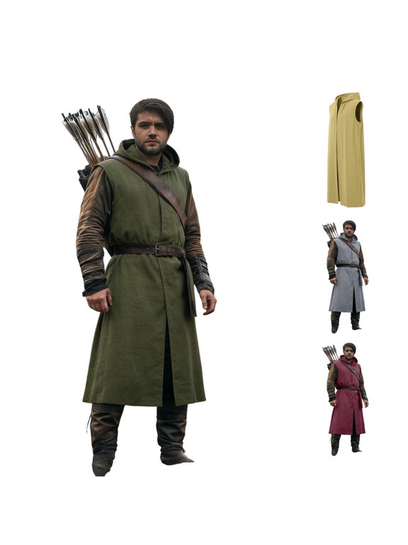 Men's Hooded Surcoat Tabard Sleeveless Tunic for Cosplay Stage