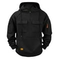thumbnail image 1 of Men's Hooded Sweatshirt 1/4 Zipper Long Sleeve Solid Drawstring Fall Winter Sports Pullover Top with Multiple Pockets (3XL, Black), 1 of 2