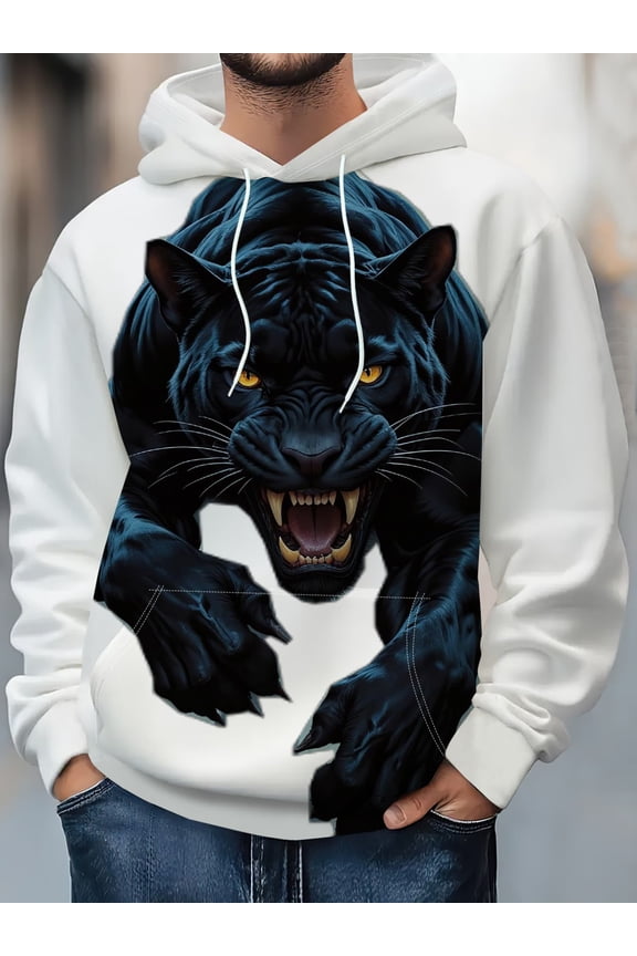 Men's Hooded Sweatshirt 3D Digital Print Black Panther Pattern Trendy Loose Pullover Casual Sports Top Spring Autumn New Street Fashion Jacket Long Sleeve Men's Sportswear Sweatshirt