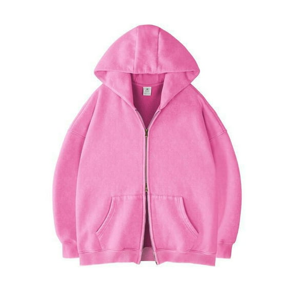 Men's Hooded Sweatshirt Cardigan Long Sleeve Double Zipper Vintage Wash Fall Fashion Zipper Jacket Coat (XL, Pink)