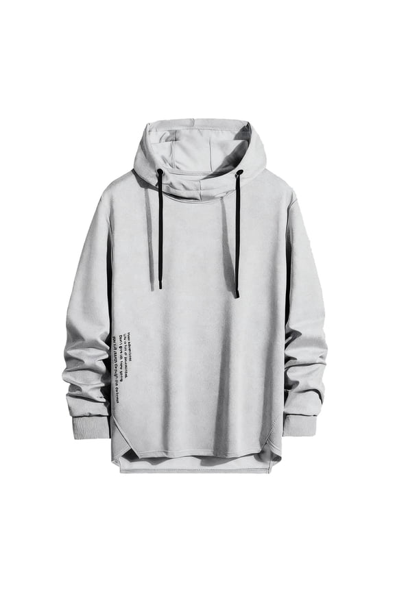 Men's Hooded Sweatshirt Drawstring Printed Asymmetrical Hem Drawstring Hoodie Gray XXL
