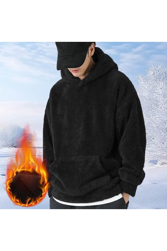 Men's Hooded Sweatshirt with Fleece Lining, Warm Pullover Hoodie for Cold Weather, Featuring Kangaroo Pocket and Adjustable Drawstring, Slim Fit Design Ideal for Winter Sports and Casual Wear