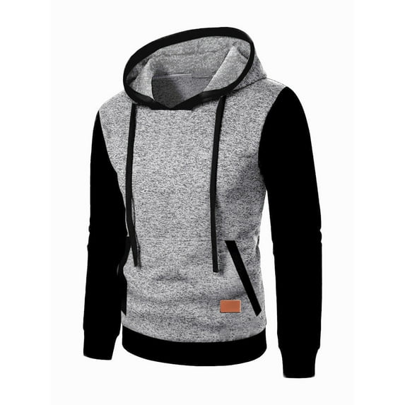 Men's Hooded Sweatshirt Long Sleeve Drawstring Colorblock Slim Fit Falll Pullover Sweatshirts with Pocket (S, Gray)