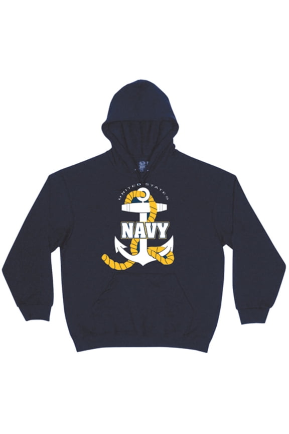 Men's Hooded Sweatshirt- Navy/navy Logo Medium