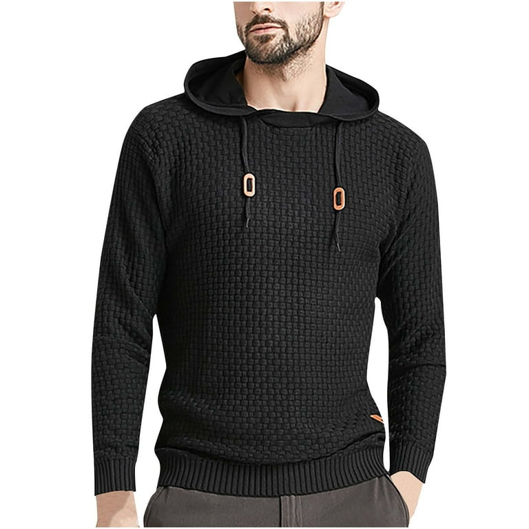 Men's Hooded Sweatshirt Premium Fashion Plaid Ribbed Long Sleeve Casual Gym  Hoodies Sweater Pullover Coat