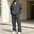 thumbnail image 1 of Men's Hooded Sweatshirt Sweatpants Pant Set Comfortable Zipper Hoodies Elastic Waist Solid Drawstring Pockets Pants Two-piece sportswear Sets for Man Fall Winter, 1 of 8