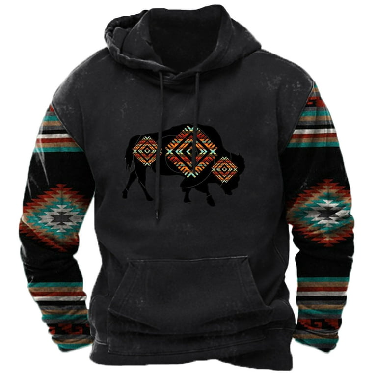 Men's Hooded Sweatshirt Tribal Aztec Printed Oversized Long Sleeve Pullover  Sweatshirt Color Block Vintage Graphic Hoodies Tops