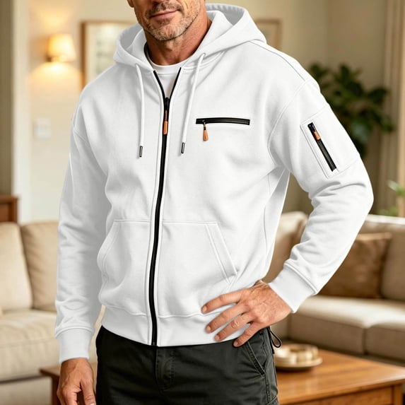 Men's Hooded Sweatshirt With Zipper Solid Long Sleeved Cardigan Casual Fashionable Coats