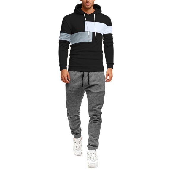 Men’s Hooded Sweatshirt and Jogger Pants Set Casual Long Sleeve Pullover Top with Drawstring Waistband Athletic Tracksuit Outfit