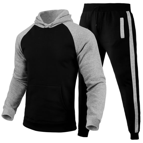 Men’s Hooded Sweatshirt and Jogger Pants Set Long Sleeve Pullover Top Drawstring Waist Athletic Tracksuit Outfit