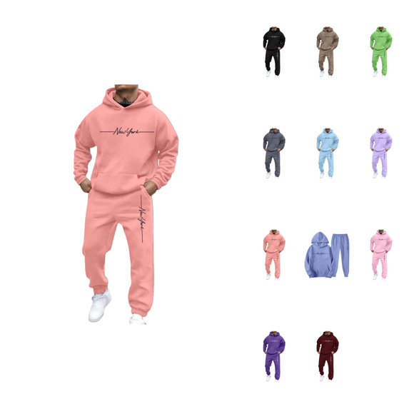 Men's Hooded Sweatshirt and Jogger Set, Casual Pullover Tracksuit with Letter Print, 2 Piece Outfit, Daily Wear Gym Running Street