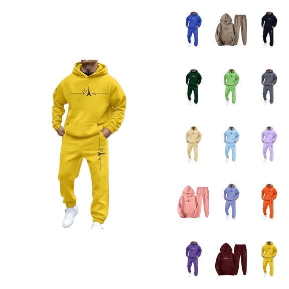 Men's Hooded Sweatshirt and Jogger Set, Casual Pullover Tracksuit with Letter Print, 2 Piece Outfit for Daily Wear, Gym, Running, Street