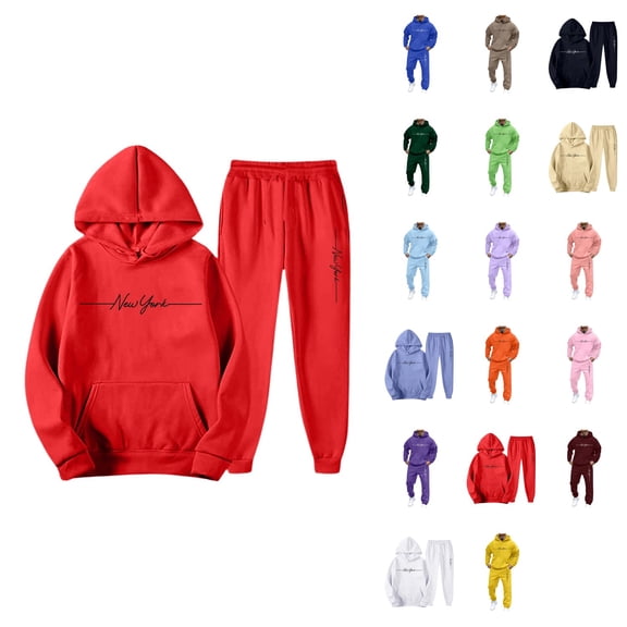 Men's Hooded Sweatshirt and Jogger Set, Casual Pullover Tracksuit with Letter Print, 2-Piece Sweat Suit for Daily Wear, Gym, Running, Street Outfit
