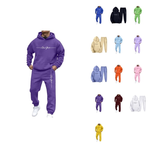 Men's Hooded Sweatshirt and Jogger Set, Casual Pullover Tracksuit with Letter Print, 2-Piece Sweat Suit for Daily Wear, Gym, Running, Street Outfit