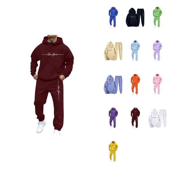 Men's Hooded Sweatshirt and Jogger Set, Casual Pullover Tracksuit with Letter Print, 2-Piece Sweat Suit for Daily Wear, Gym, Running, Street Outfit