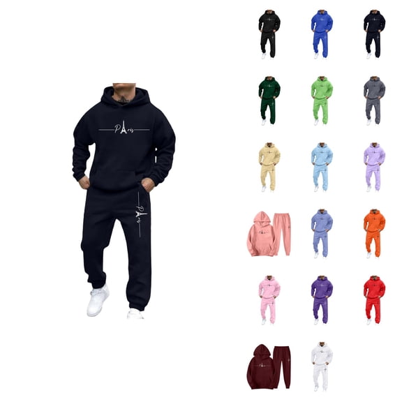 Men's Hooded Sweatshirt and Jogger Set, Casual Pullover Tracksuit with Letter Print, 2-Piece Sweat Suit for Daily Wear, Gym, Running, Street Outfit