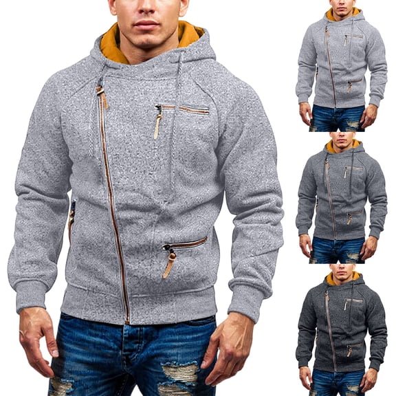 Men's Hooded Sweatshirt with Personalized Side Zipper, Unique Streetwear Top for Casual Style, Daily Wear and Fashion Statement,Black,L