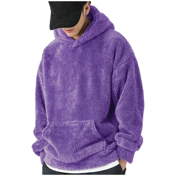 Men's Hooded Sweatshirt with Pocket Solid Color Fleece Warm Winter Home Out Going Pullover XXL