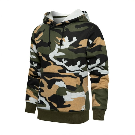 Men's Hooded Sweatshirts Fashion Camouflage Sweatshirt Drawstring Ribbed Closure Mens Hoodies,Size S-2XL