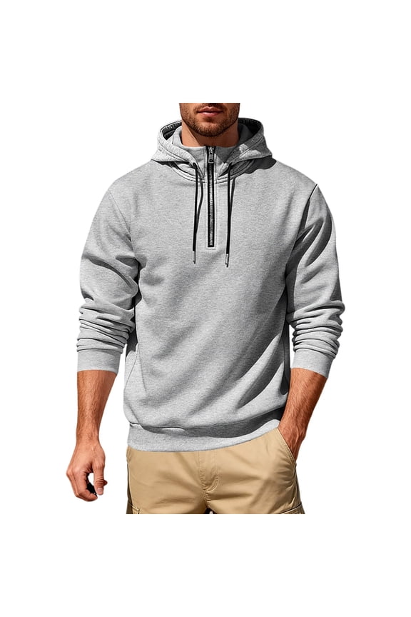 Men's Hooded Sweatshirts Long Sleeve Casual Pullover Hoodies Drawstring Quarter Zip Jacket