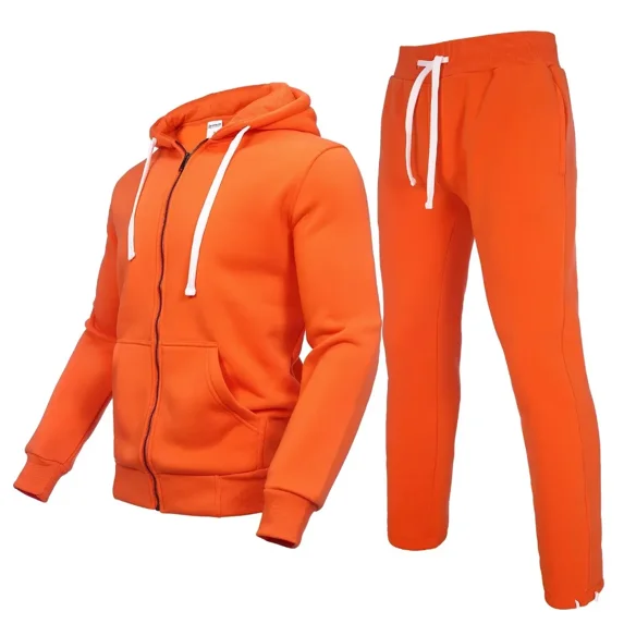 Men's Hooded Tracksuit 27 Piece Casual Full Zip Jogging Sweatsuit Sets(Orange,L)