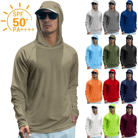 Men's Hooded UPF 50+ Sun Protection Long Sleeve Shirts Uv Protection Athletic Fishing Swimming Lightweight Hoodie with Hood Quick Dry T-Shirts Rash Guards@100