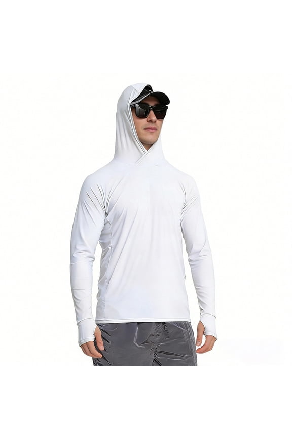 Men's Hooded UPF 50+ Sun Protection T Shirts Long Sleeve Athletic Fishing Shirts Rash Guards Athletic Casual Shirt