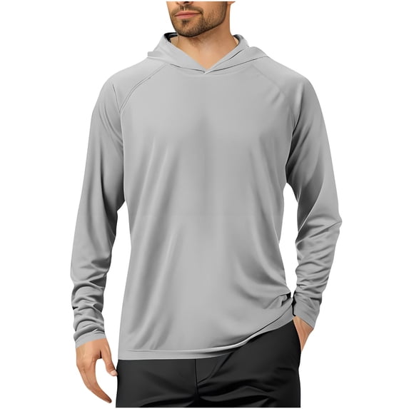Men's Hooded UPF 50+ Sun Protection T Shirts Long Sleeve Athletic Fishing Shirts Rash Guards