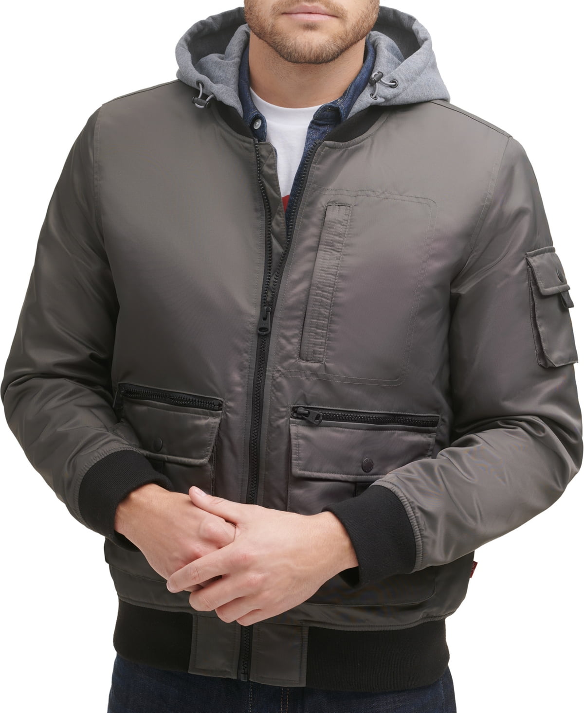 Men's Green Zip-Up Bomber Jacket with Ribbed Hem