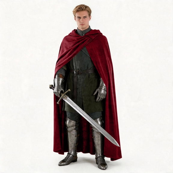 Men's Hooded Velvet Cloak, Medieval Knight Costume Cape, Halloween Cosplay Accessory, Medieval Hooded Cloak Renaissance Velvet Cape Vintage Capelet for Halloween Sorcerer Wizard Cosplay, Wine S