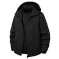 thumbnail image 1 of Men's Hooded Waterproof Jacket Hooded with Zip Pockets Lightweight Rain Jacket Fleece Lining Windbreaker for Hiking Winter Plus Size, 1 of 8