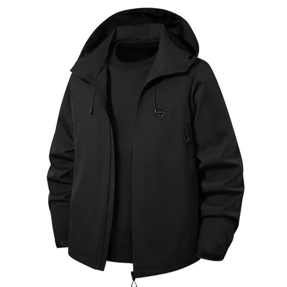 Men's Hooded Waterproof Jacket Hooded with Zip Pockets Lightweight Rain Jacket Fleece Lining Windbreaker for Hiking Winter Plus Size