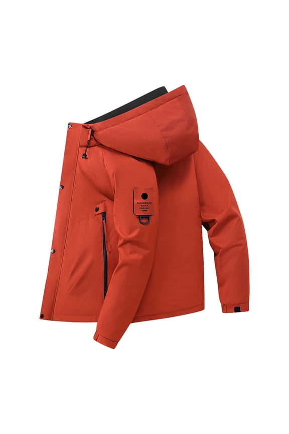 Men's Hooded Waterproof Jacket Thick Fall Winter Warm Windbreaker Full Zip Casual Warm Down Jackets Khaki 3XL