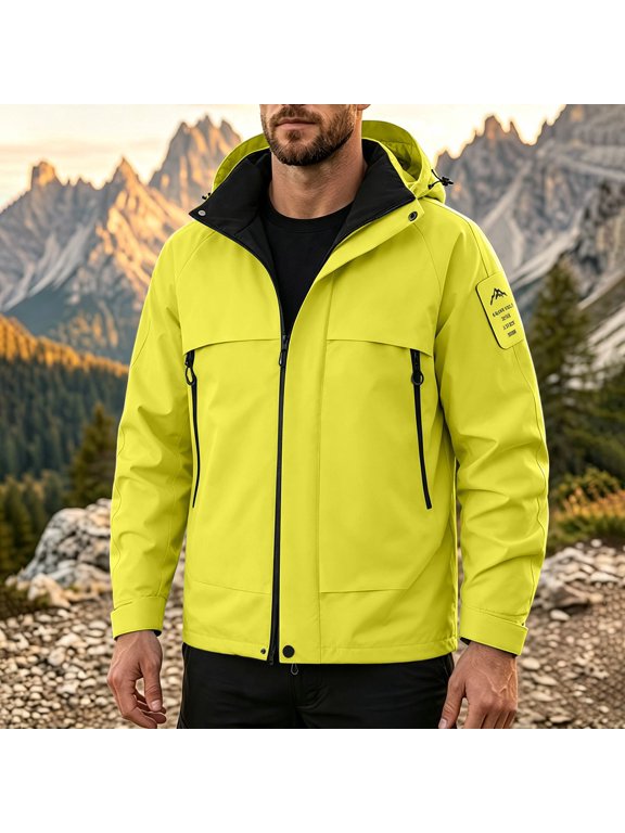 Men's Hooded Waterproof Outdoor Shell Jacket with Multi Zipper Pockets