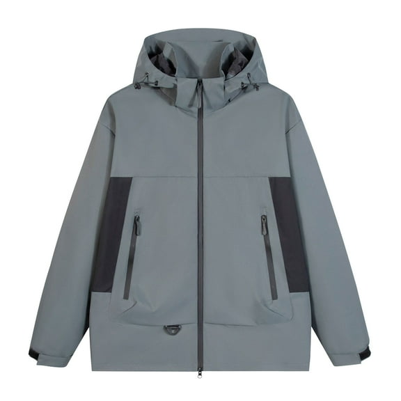 Men's Hooded Waterproof Windbreaker Lightweight Raincoat with Hood Full Zip Outdoor Hiking Pockets Jacket Men (Gray M)