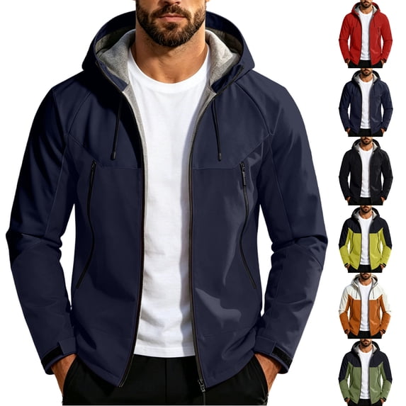 Men's Hooded Windbreaker Jacket Solid Color Outdoor Windproof And Waterproof Long Sleeved Hooded Jacket Outdoor Hiking Trails