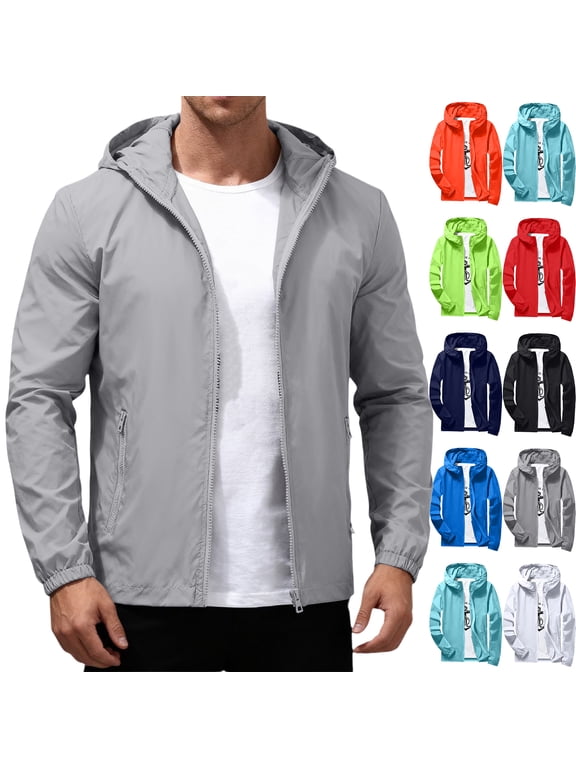 Men's Hooded Windbreaker Jackets Lightweight for Summer Fall Packable Thin Breathable Quick-dryTravel Hiking Outdoor Coat with Zip Pocket
