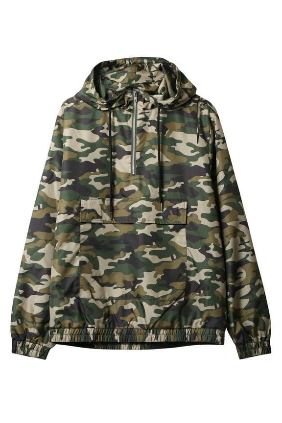 Men's Hooded Windbreaker Zip Anorak Jacket Pullover