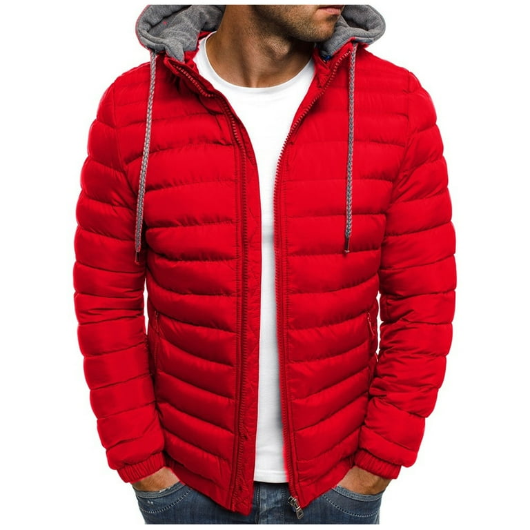 Men s Hooded Winter Coat Warm Puffer Color Block Hooded Jacket Thicken Parka Coat Outdoor Quilted Winter Jacket Walmart
