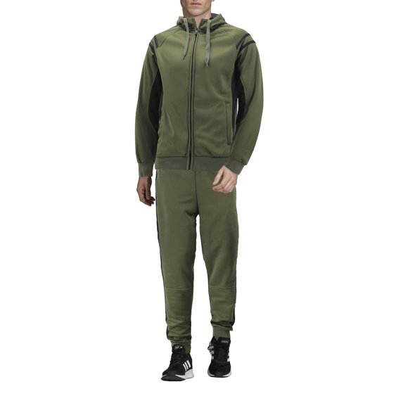 Men's Hooded Working Out Running Gym Fitness Casual Jogging Tracksuit 2 Pcs Set (Green, 4XL)