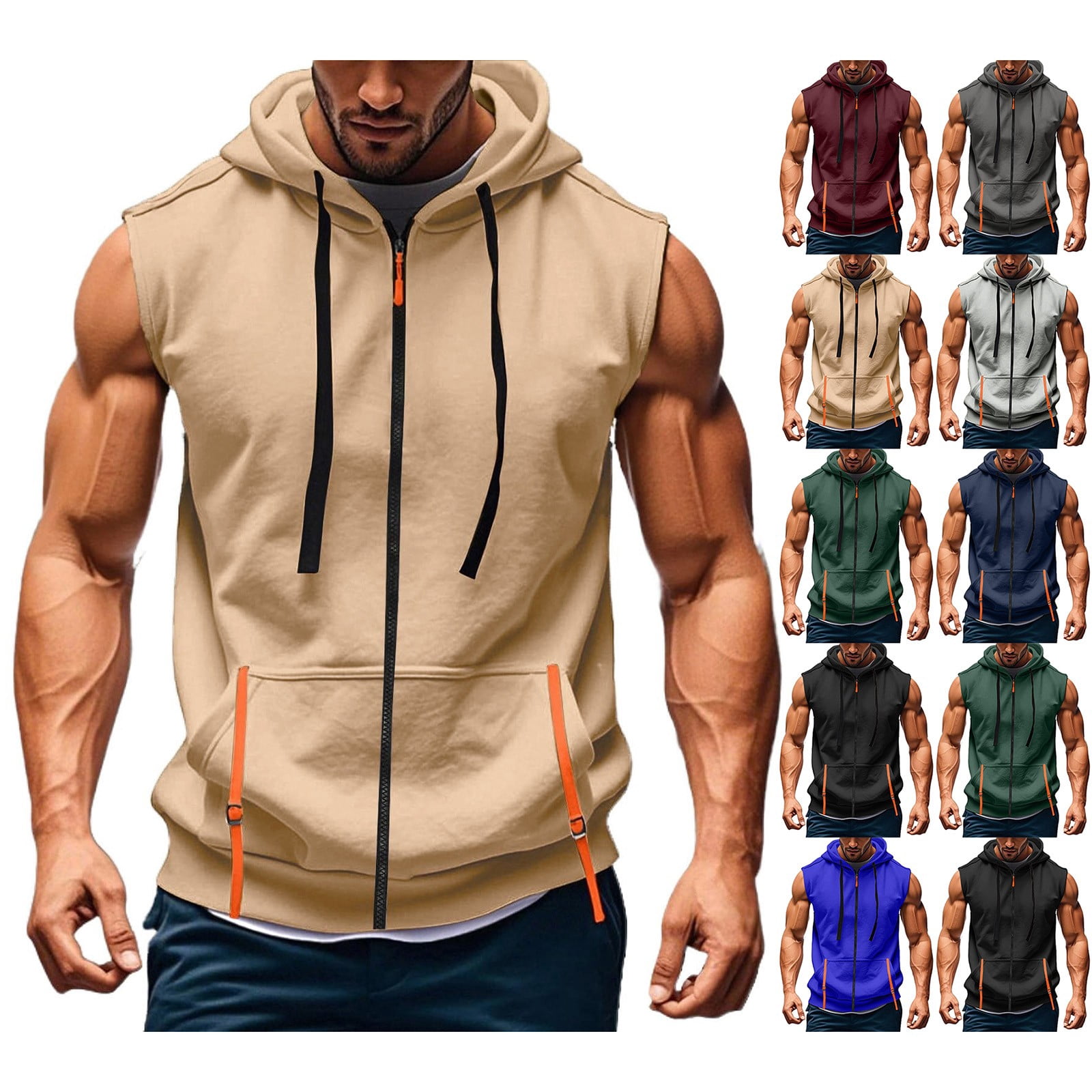 Men's Hooded Zipper Cardigan 60% Cotton 40% Linen Sleeveless Vest Quick Dry Breathable Workout Running Bodybuilding Casual Gym Outdoor Sports Beach | Zenithor,Army Green M