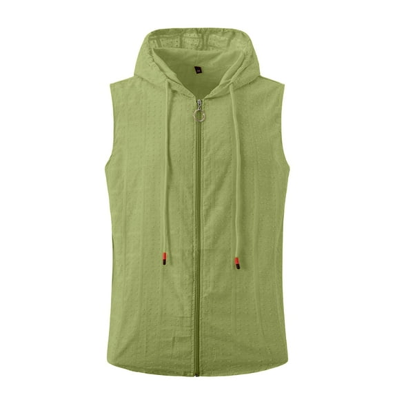 Men's Hooded Zipper Lapel Top - Sleeveless, Summer Casual, Solid Color, Polyester, True to Size, Suitable for Work/Vacation, S-XXL Sizes