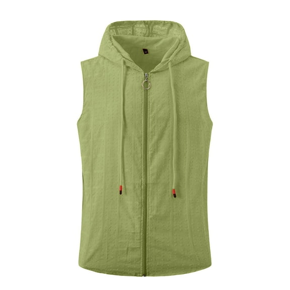 Men's Hooded Zipper Lapel Top - Sleeveless, Summer Casual, Solid Color, Polyester, True to Size, Suitable for Work/Vacation, S-XXL Sizes