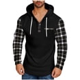 thumbnail image 1 of Men's Hoodes Plaid Patchwork Hooded Collar Button Decoration Sweatshirt Long Sleeve Sports Pullover Tops Long Sleeve Hoody Top, 1 of 3