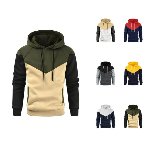 Men's Hoodie 2025 Fall Winter Lined Long Sleeve Color Block Casual Hooded Sweatshirt with Pockets Pullover Tops