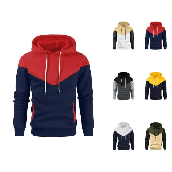 Men's Hoodie 2025 Fall Winter Lined Long Sleeve Color Block Casual Hooded Sweatshirt with Pockets Pullover Tops