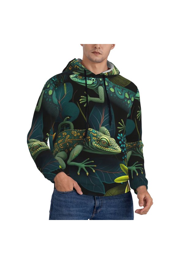 Men's Hoodie 3D Sweatshirt Pullover Hoodies, Lizards Lizard Art Green