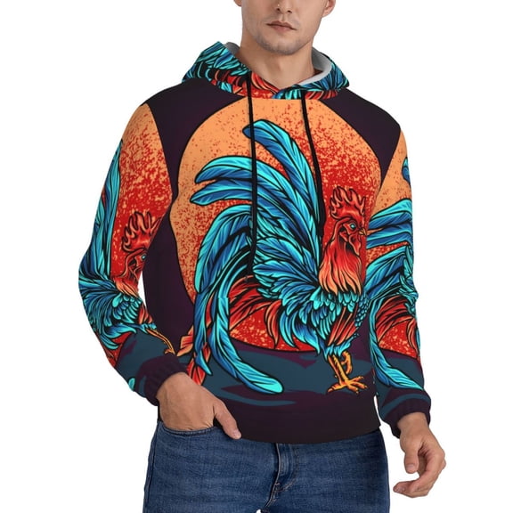 Men's Hoodie 3D Sweatshirt Pullover Hoodies, Rooster Red Moon